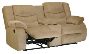 Benchcraft Garek Double Reclining Loveseat with Console and Power - Sand